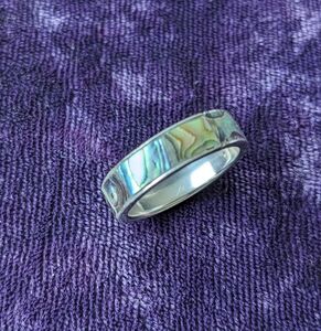 Vintage Handmade Band Ring With Natural Paua Abalone Shell